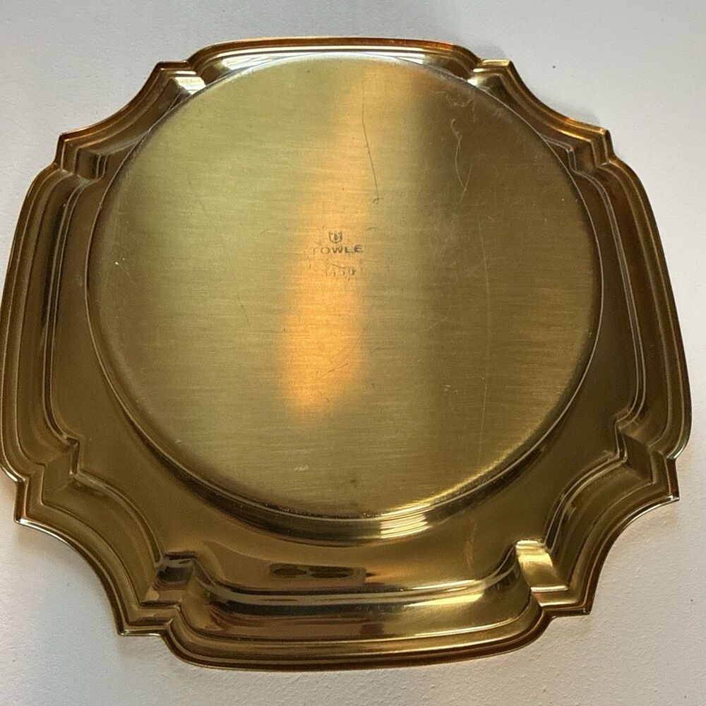 Vintage Towle Scalloped Art Deco Brass Tray Candleholder Trinket Dish - Picture 9 of 9